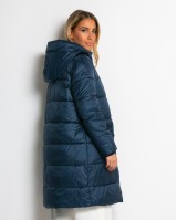 Μπουφάν μακρύ με κουκούλα & μπροστινές τσέπες navy