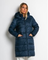 Μπουφάν μακρύ με κουκούλα & μπροστινές τσέπες navy