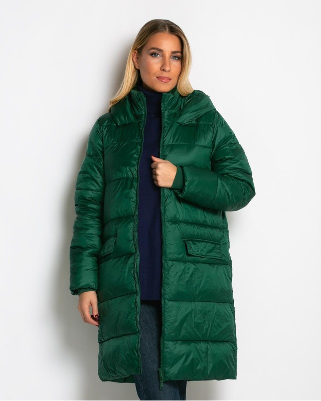 Μπουφάν μακρύ με κουκούλα & μπροστινές τσέπες πράσινο