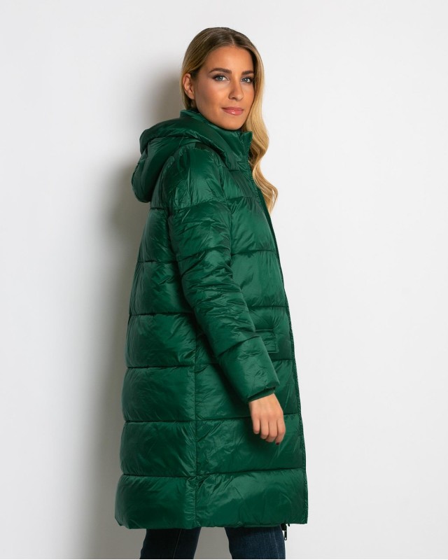 Μπουφάν μακρύ με κουκούλα & μπροστινές τσέπες πράσινο