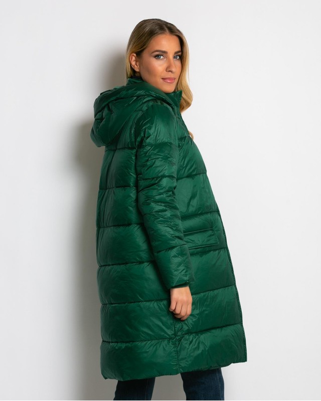 Μπουφάν μακρύ με κουκούλα & μπροστινές τσέπες πράσινο