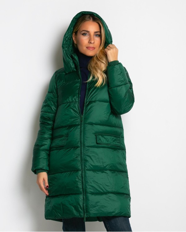 Μπουφάν μακρύ με κουκούλα & μπροστινές τσέπες navy