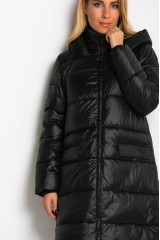 Μπουφάν μακρύ με κουκούλα & μπροστινές τσέπες μαύρο