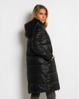 Μπουφάν μακρύ με κουκούλα & μπροστινές τσέπες μαύρο