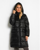 Μπουφάν μακρύ με κουκούλα & μπροστινές τσέπες μαύρο