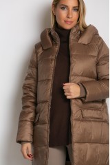 Μπουφάν μακρύ με κουκούλα & μπροστινές τσέπες chocolate