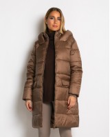 Μπουφάν μακρύ με κουκούλα & μπροστινές τσέπες chocolate