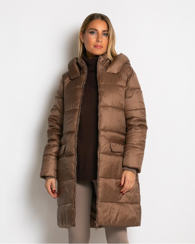 Μπουφάν μακρύ με κουκούλα & μπροστινές τσέπες chocolate