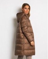 Μπουφάν μακρύ με κουκούλα & μπροστινές τσέπες chocolate