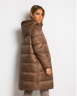 Μπουφάν μακρύ με κουκούλα & μπροστινές τσέπες chocolate