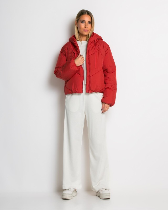 Μπουφάν puffer με κουκούλα & καπιτονέ σχέδιο κοραλί