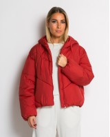 Μπουφάν puffer με κουκούλα & καπιτονέ σχέδιο κοραλί