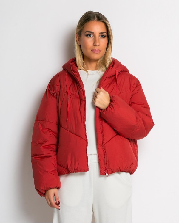 Μπουφάν puffer με κουκούλα & καπιτονέ σχέδιο μαύρο