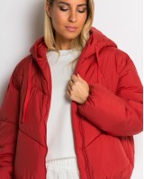 Μπουφάν puffer με κουκούλα & καπιτονέ σχέδιο κοραλί