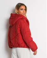 Μπουφάν puffer με κουκούλα & καπιτονέ σχέδιο κοραλί