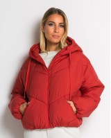 Μπουφάν puffer με κουκούλα & καπιτονέ σχέδιο κοραλί