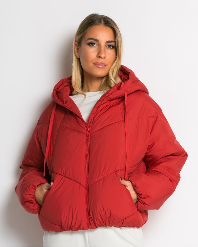 Μπουφάν puffer με κουκούλα & καπιτονέ σχέδιο κοραλί