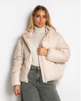 Μπουφάν puffer με κουκούλα & καπιτονέ σχέδιο εκρού