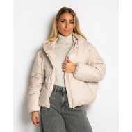 Μπουφάν puffer με κουκούλα & καπιτονέ σχέδιο εκρού