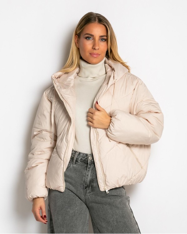 Μπουφάν puffer με κουκούλα & καπιτονέ σχέδιο μαύρο