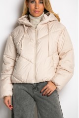 Μπουφάν puffer με κουκούλα & καπιτονέ σχέδιο εκρού