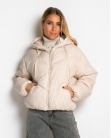 Μπουφάν puffer με κουκούλα & καπιτονέ σχέδιο εκρού