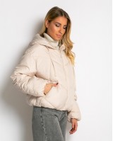 Μπουφάν puffer με κουκούλα & καπιτονέ σχέδιο εκρού