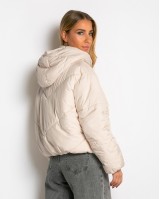 Μπουφάν puffer με κουκούλα & καπιτονέ σχέδιο εκρού