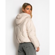 Μπουφάν puffer με κουκούλα & καπιτονέ σχέδιο εκρού