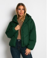 Μπουφάν puffer με κουκούλα & καπιτονέ σχέδιο κυπαρισσί