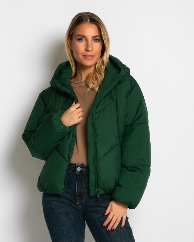 Μπουφάν puffer με κουκούλα & καπιτονέ σχέδιο κυπαρισσί