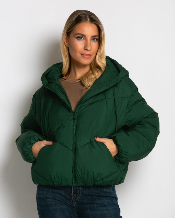 Μπουφάν puffer με κουκούλα & καπιτονέ σχέδιο μαύρο