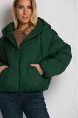 Μπουφάν puffer με κουκούλα & καπιτονέ σχέδιο κυπαρισσί