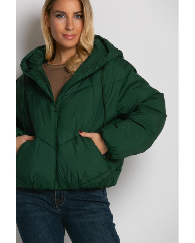 Μπουφάν puffer με κουκούλα & καπιτονέ σχέδιο κυπαρισσί