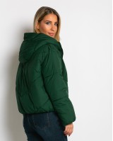 Μπουφάν puffer με κουκούλα & καπιτονέ σχέδιο κυπαρισσί