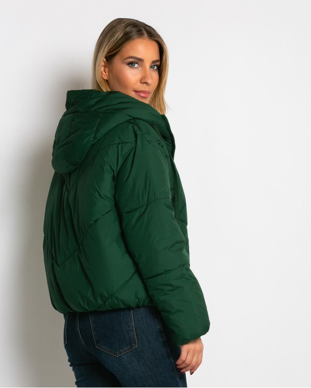 Μπουφάν puffer με κουκούλα & καπιτονέ σχέδιο κυπαρισσί