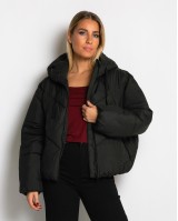 Μπουφάν puffer με κουκούλα & καπιτονέ σχέδιο μαύρο