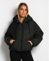 Μπουφάν puffer με κουκούλα & καπιτονέ σχέδιο μαύρο