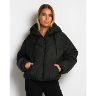 Μπουφάν puffer με κουκούλα & καπιτονέ σχέδιο μαύρο