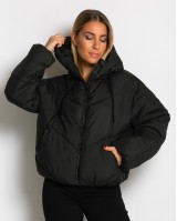 Μπουφάν puffer με κουκούλα & καπιτονέ σχέδιο μαύρο
