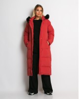 Μπουφάν μακρύ με αποσπώμενη κουκούλα κοραλί