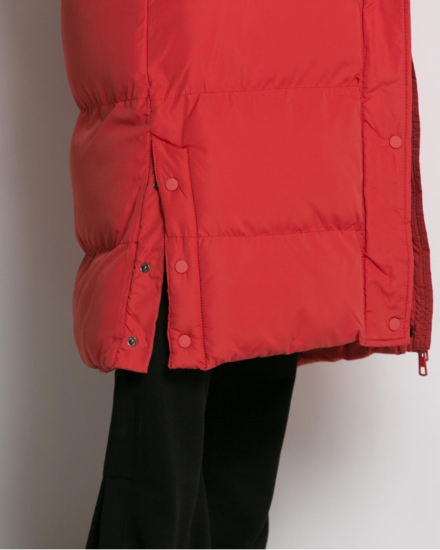 Μπουφάν μακρύ με αποσπώμενη κουκούλα κοραλί