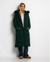 Μπουφάν μακρύ με αποσπώμενη κουκούλα κυπαρισσί