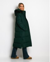 Μπουφάν μακρύ με αποσπώμενη κουκούλα κυπαρισσί