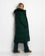 Μπουφάν μακρύ με αποσπώμενη κουκούλα κυπαρισσί