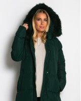 Μπουφάν μακρύ με αποσπώμενη κουκούλα κυπαρισσί