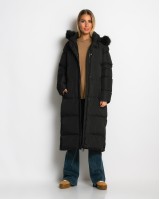 Μπουφάν μακρύ με αποσπώμενη κουκούλα μαύρο