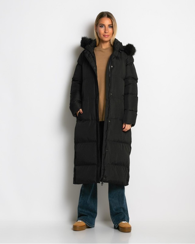 Μπουφάν μακρύ με αποσπώμενη κουκούλα μαύρο