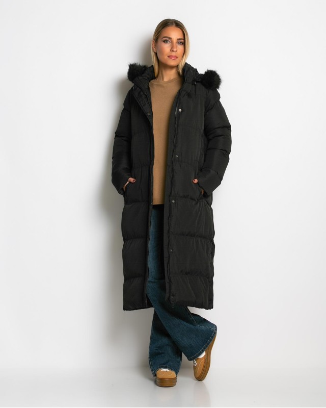 Μπουφάν μακρύ με αποσπώμενη κουκούλα μαύρο