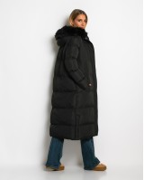 Μπουφάν μακρύ με αποσπώμενη κουκούλα μαύρο